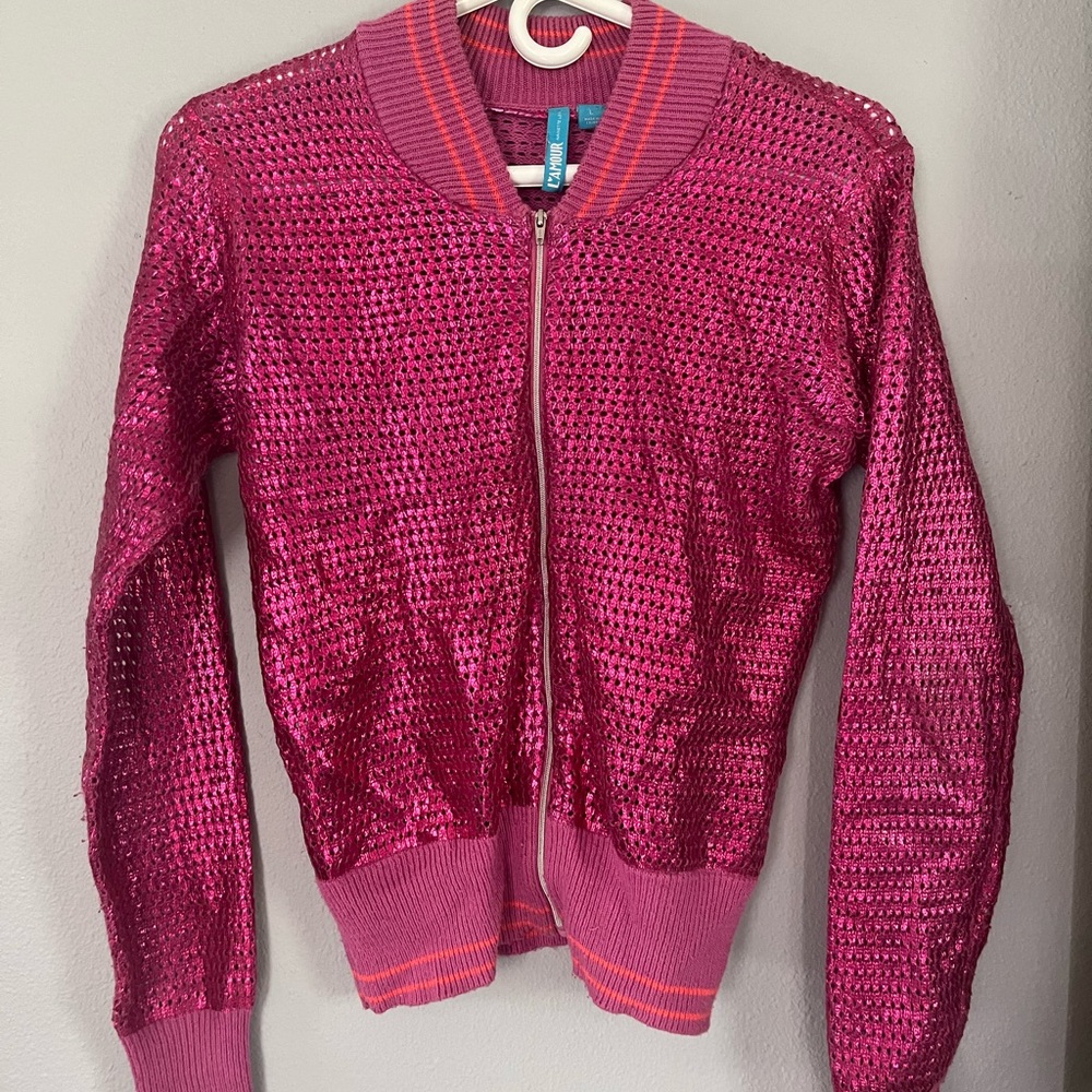 Pink Mesh Sequin Zip-Up Jacket